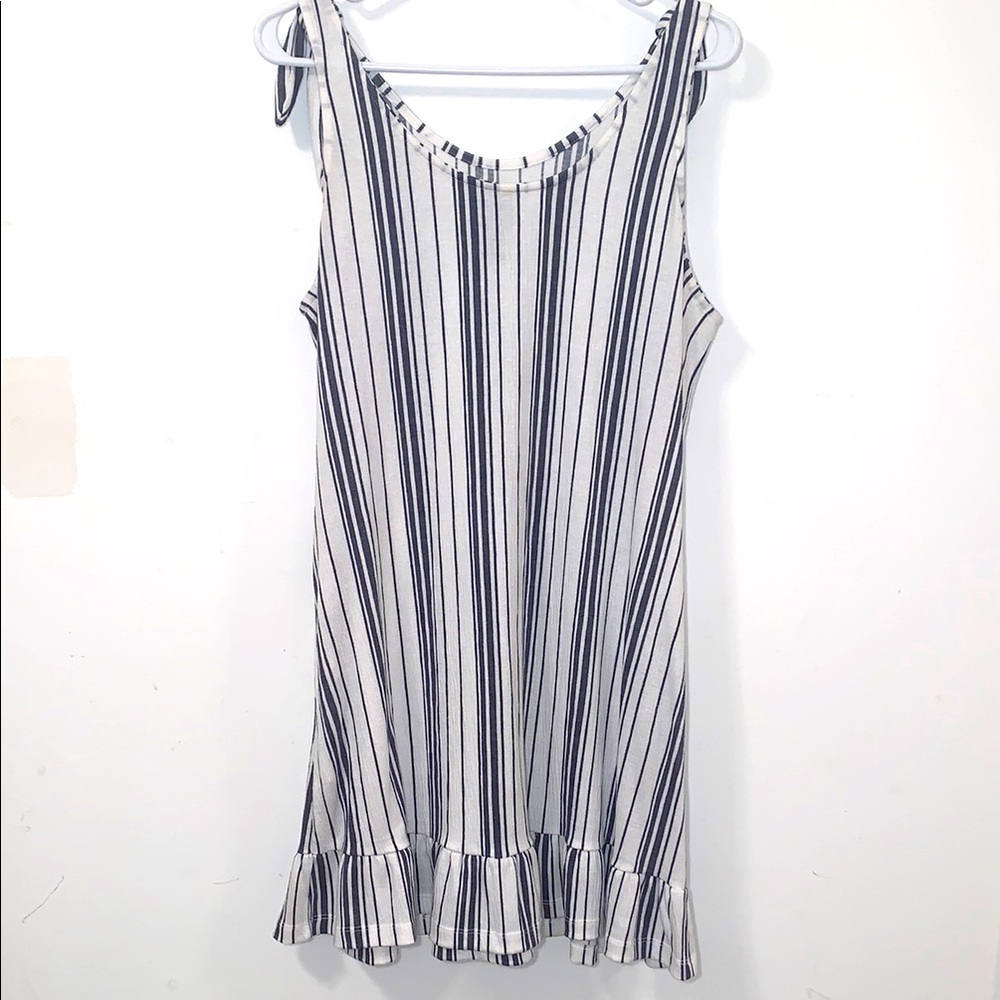 Laura Ashley Striped Sleeveless Dress with Ruffle Hem